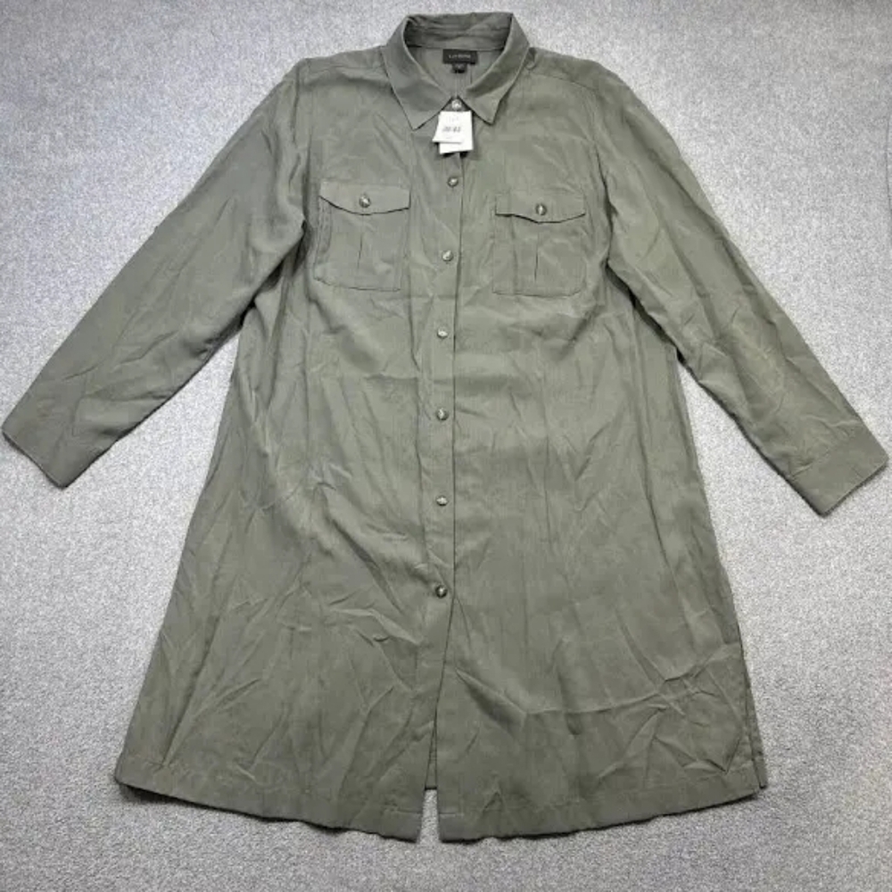 J Jill Dress Women Petite Medium Green Caraway Button Roll Tab Career Casual